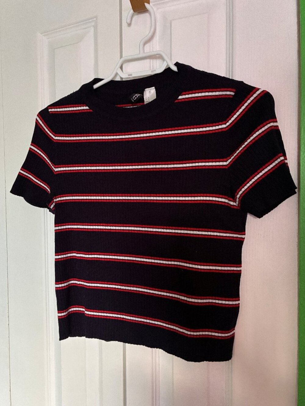 H&M Crop Ribbed Striped Short Sleeve Sweater Size M
